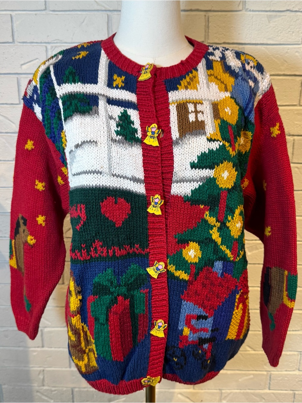 Vintage 90s Eagles Eye Christmas Holiday Sweater Cardigan Womens Petite L
